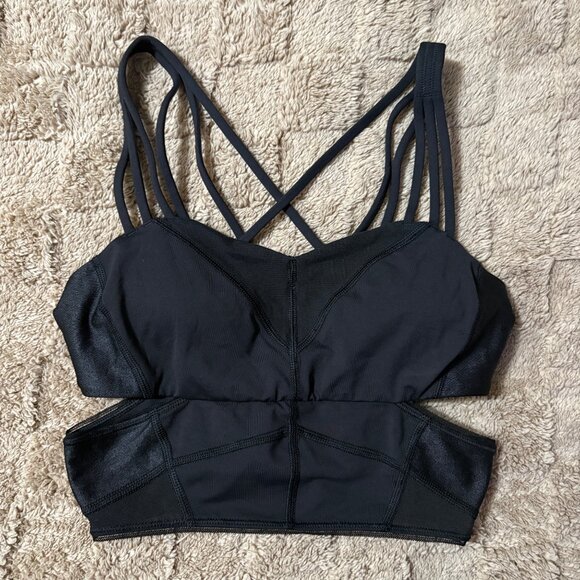 Lululemon Exquisite Bra Strappy Cross Back Luxtreme Mesh Black Yoga Fitness 4 - Picture 1 of 8